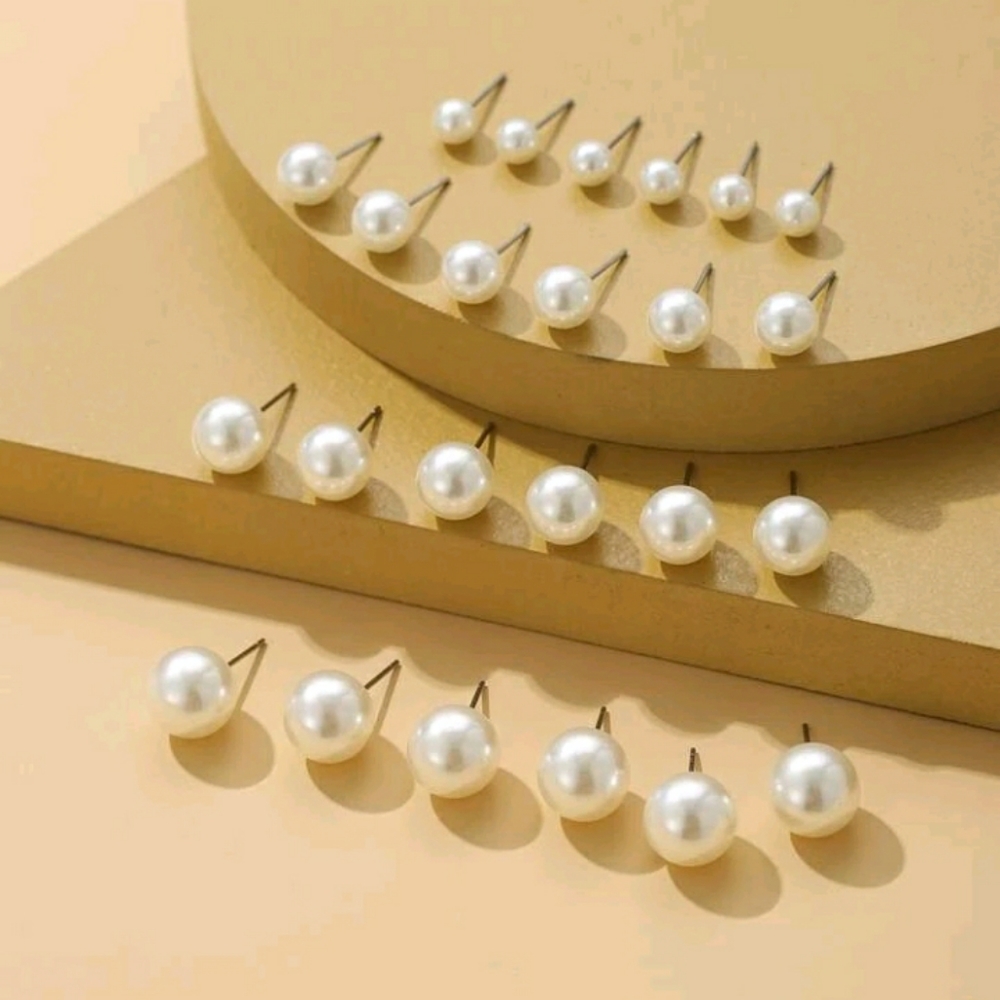 12 pairs Faux Pearl Stud Earrings - Picture 2 of 2